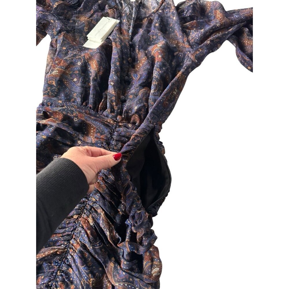 Veronica Beard Woman's Sz 2 Kerri Printed Silk Dress Black Blue Floral Print NWT - Picture 11 of 13
